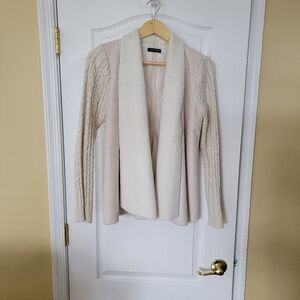 Cream Cable Knit, Suede & Faux Fur, Open Front Sweater Jacket, NWOT
